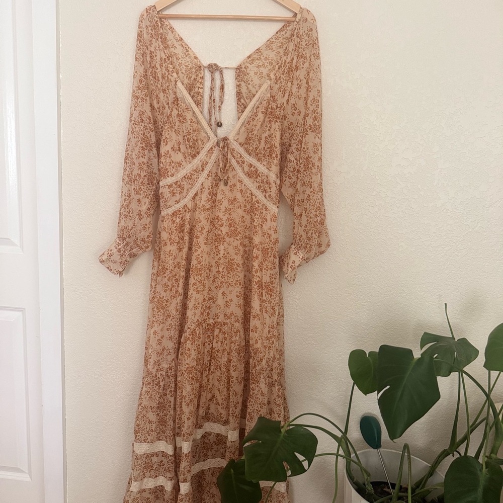 Free People Floral Bohemian Tan Dress